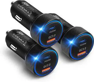 38W USB C Car Charger Fast Charging 3Pack Cigarette Lighter Adapter Car Phone Charger Multi Port PD/QC 3.0 Cargador para Carro 12v USB Outlet for iPhone 16e/16/15/14/13/12 Pro
