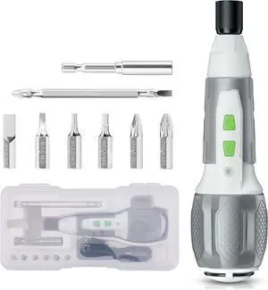 Electric Cordless Screwdriver Set - 4V USB Rechargeable Lithium-ion Battery Screwdriver Kit with LED Light - Small Screwdriver with 7pcs Bits for Home Office Apartment - White