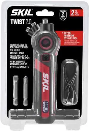 SKIL Twist 2.0 Rechargeable 4V Screwdriver with Pivoting Head Torque Setting USB-C Charging Cable & 2PC Bit Set-SD5619-01
