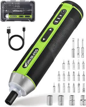 Electric Screwdriver Set 3.7V Cordless Screwdriver with 3 Torque Settings 300RPM & 5N.m Max Torque LED Light USB-C Charging Cable with 26Pcs Accessory Kit for Furniture DIY