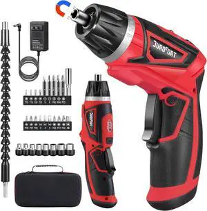 Cordless Electric Screwdriver Set 8V 10Nm Rechargeable Power Electric Drill Battery Screw Gun with Driver Bit 320RPM/10+1 Torque 2 Position Handle Flexible Shaft LED Light (Red 28Pcs)