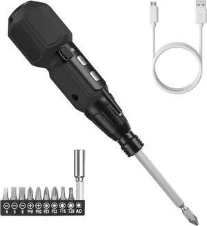 Electric Screwdriver Cordless Rechargeable Power Screwdriver Set Portable Repair Screwdriver Kit with LED Lights Charging Cable Bit Holder for Electronics Toys Glasses Black
