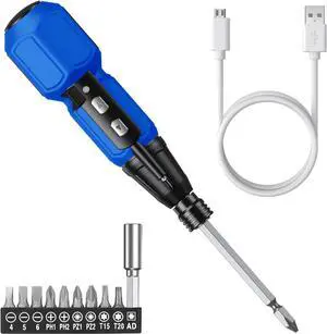 Power Screwdriver Cordless Rechargeable Electric Screwdriver Sets Portable Automatic Home Repair Tool Kit Motorized Screwdriver with LED Lights and USB Cable Blue