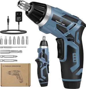 Cordless Electric Screwdriver Set 6+1 Torque Gears 1/4 Hex Self-Lock Chuck 4V Small Rechargeable Screwdriver with 11 pcs Accessories Flashlight Charger Blue