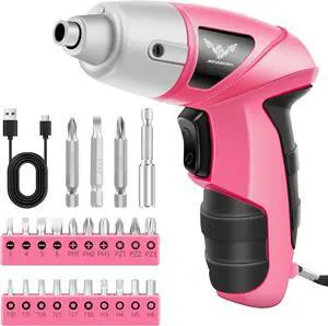 Cordless Screwdriver Rechargeable Electric Screwdriver Cordless 24pcs USB Small Power Screwdriver Set with LED light for Women Pink