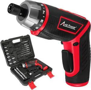Electric Screwdriver Set Rechargeable 4V Cordless Screwdriver Kit with 44pcs Accessories 5.65Nm Screw Gun 5+1 Torque Setting 2 Position Handle with LED Light