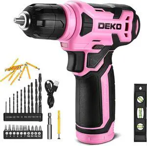 8V Cordless Drill Drill Set with 3/8Keyless Chuck 42pcs Acessories Built-in LED Type-C Charge Cable Pink Power Drills for Drilling and Tightening/Loosening Screws