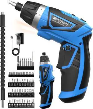 8V Cordless Screwdriver 6+1 Torque Max 10N·m Electric Power Screwdriver with 47 Accessories 180°Pivoting Handle 2000mAh Rechargeable Screw Gun&Bit Set with LED Light Flexible Shaft for Home Office