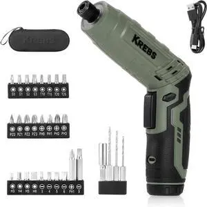 Power Electric Screwdriver 4V Max 5Nm Cordless Screwdriver Rechargeable Set with 39pcs bits Accessories Kit with LED Light Adjustable 2 Position Handles