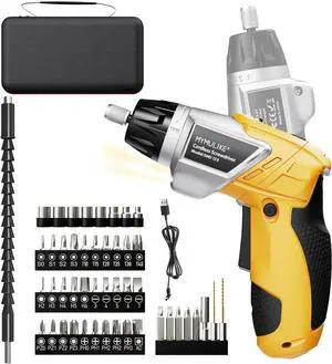Electric Screwdriver Cordless Set 3.6V Power Screwdriver Rechargeable with Light Yellow Screw Gun with Pivoting Handle and Drill 49 Pcs Accessories 6+1 Torque Setting 2000 mAh Battery