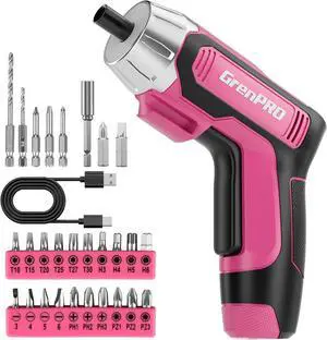 4V Electric Screwdriver Rechargeable 29pcs Cordless Screwdriver USB Small Power Screwdriver Set with Bits Pink