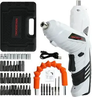 Electric Cordless Screwdriver Set power-screw-gunsRechargeable Cordless Power Tool with Carrying Case and Bits (white)
