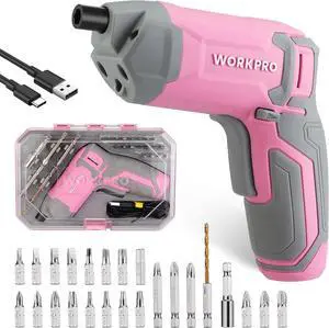 Pink Cordless Screwdriver Set 3.6V Electric Rechargeable Eccentric Power Screwdriver Kit with 24Pcs Bits Delay-off LED Light 2000mAh High-Capacity Battery Carrying Case Included