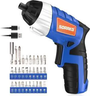 Electric Screwdriver Cordless Screwdriver Rechargeable 4V Max Power Screwdriver with LED Light 1300mAh Battery Screwdriver 6 Nm 30 PCS Screw Gun Accessories for Home DIY Car Repair