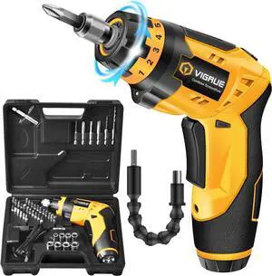 Cordless Screwdriver Set Rechargeable Electric Screwdriver with 45 Free Accessories Battery Indicator 7 Torque Setting 2 Position Handle with LED Light Flexible Shaft