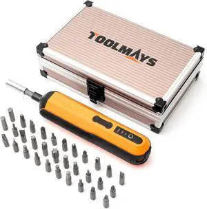 Electric Screwdriver Cordless Screwdriver Kit 4V 3-Speed Magnetic Bits Precision Screwdriver Set Rechargeable Power Screwdriver with Aluminium Box