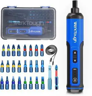 Werktough 4V Mini Electric Cordless Screwdriver with 3-Gear Torque 5Nm Power 25pc Screwdriver Bits S2 LED Light USB Charging Home Improvement S026