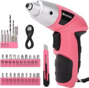 Electric Screwdriver 3.6V Cordless & Rechargeable Screwdriver Set 28pc Drill Set with Led Lights USB Charging Cable Tool Knife Pink