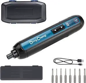 DongCheng 4V Cordless Electric Screwdriver 2000mAh Battery Powered Rechargeable Screwdriver with 3 Torque Setting Up to 5N.m 300RPM Dual LED Lights 8pcs 2-Inch Magnetic Screw Bits for Home DIY
