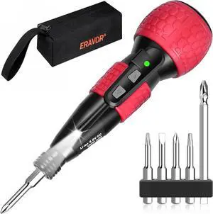 3.6V Cordless Electric Screwdriver Portable Mini Rotary 2-in-1 Home Gadget with 3.5Nm Torque Non-slip Handle & LED Light 5pcs Electroplated Pearl Chrome S2 Bits 1800mAh USB-C Rechargeable  Red