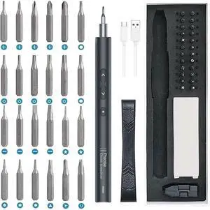 Mini Power Automatic Screwdriver 28 IN 1 Electric Cordless Precision Screwdriver Set with 24 Bits Rechargeable Portable Magnetic Repair Tool Kit with LED Lights for Glasses Laptops Watches