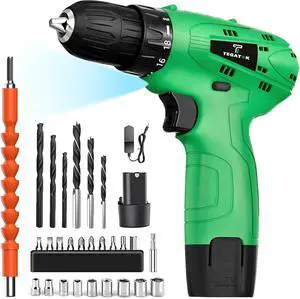 Cordless Drill Set 12V Power Drill Set with Battery and Charger Electric Driver Drills Bits 3/8 Keyless Chuck 18+1 Torque Setting with LED Electric Drills Set