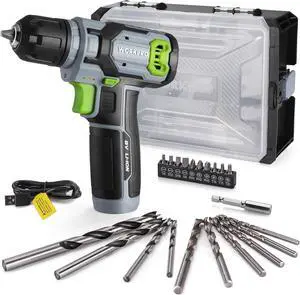 Power Drill Set with Stackable Tool Box 8V Cordless Drill Driver and Bit Set 2.0Ah Electric Cordless Screwdriver Kit with 3/8 Keyless Chuck For Home Repair DIY