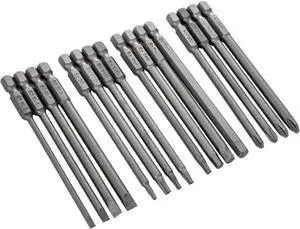 4-in-1 Hex Phillips Slotted Security Torx Long Screwdriver Bits Set with Magnetic 16PCS 1/4 Inch Hex Shank 4 Inch/100 mm Length S2 Steel for Power Screwdriver Drill Impact Driver