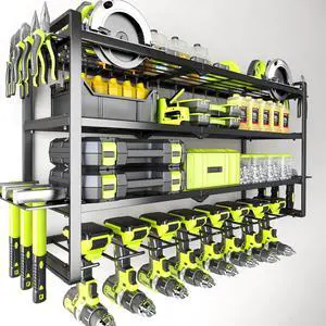 Large Power Tool Organizer Wall Mount Garage Storage Cordless Tool Organizer with Screwdriver Holder Heavy Duty Metal Storage Rack with 8 Drill Holder 4 Layer Gifts for Men Who Have Everything