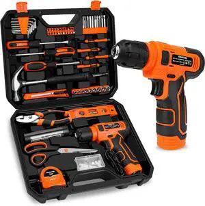 139-Piece Tool Set - Tool Kit with 8V Cordless Drill Driver in ToolBox Storage Case General Household Drill Set for Home Repairs Handyman DIY Projects