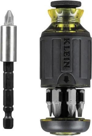 Klein Tools 32308 Multi-bit Stubby Screwdriver Impact Rated 8-in-1 Adjustable Magnetic Tool with Phillips Slotted Square and Nut Driver