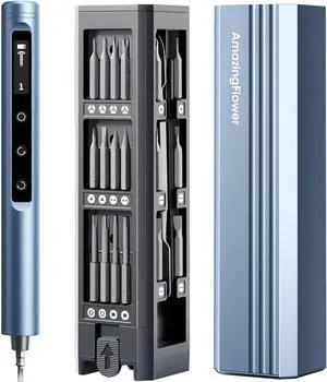 Mini Electric Screwdriver Cordless Set 3.7V 42-in 1 Magnetic Bits Screwdriver Set with 5 Torque Settings Demagnetizer/Magnetizer LCD Display LED Lights Repair Tool Kit For Laptop/Phone/Camera/Toys