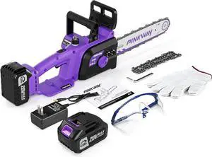 Brushless 12-Inch Electric Chainsaw Cordless20V Battery Power Chain Saw with 4.0Ah Battery and Charger Mini Chainsaw Cordless Portable Compact Saw Handheld for Wood CuttingPurple