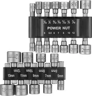 23 Pcs Power Nuts Driver Drill Bit Tools Set 1/4 Driver Hex Shank Keys Metric Socket Wrench Screw Impact Bit Set for Power Tools Electric Drills Screwdrivers Socket Wrench
