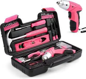Electric Screwdriver Tool Set 112PCS Home Tool Kit with 3.6V Small Power Cordless Screwdriver for Women Pink
