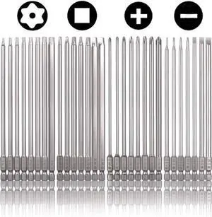 30 Pack 1/4 Inch Hex Shank Long Magnetic Screwdriver Bits Set 6 Inch Power Tools(Slotted+Cross+Square +Torx)