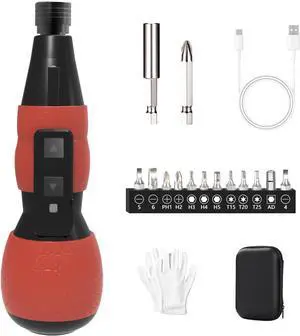 Mini Electric Screwdriver Set Hillyfe 2500mAh Electric Screwdriver Cordless with LED Light 13 Magnetic Bits Extension Rod Gloves Storage Case for Furniture/Electrical Repairs Red