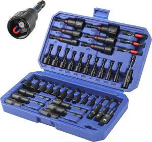 39-Piece Magnetic Nut Driver Set Impact Drill Driver Bit 1/4 Hex Shank SAE & Metric Cr-V Steel Power Nut Drivers with Impact Socket Adapters Screwdriver Bits Bit Holder Sturdy Tool Box