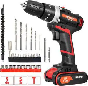Cordless Drill Screwdriver Impact Power Tools 21V Lithium Battery 3/8inch Keyless Chuck Led Light 2 Speed Driver