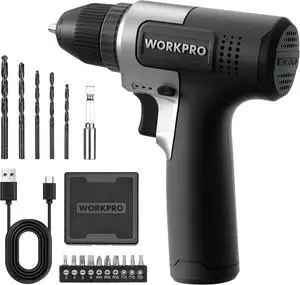 8V Cordless Drill Set 2Ah Electric Power Drill with 3/8 Keyless Chuck 15pcs Bits Type-C Charging Built-in LED and Variable Speed for Drilling and Screwing