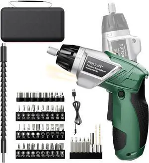 Electric Screwdriver Cordless Set 3.6V Power Screwdriver Rechargeable with Light Green Screw Gun with Pivoting Handle and Drill 49 Pcs Accessories 6+1 Torque Setting 2000 mAh Battery