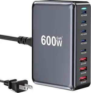 USB C Charger GaN 600W Desktop Charger Block Charging Station HubPD 3.1/QC 5.0 Fast Charging Station for All iPad iPhone 16/15/14/13/Pro Max/ HP MacBook Pro/Air  Galaxy Note