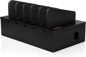Prosumers Choice Charging Station for Multiple Devices - 5 Device Charger Organizer for Smartphones and Tablets - Wooden Rack with Removable Dividers - Charging Dock for Work from Home - Black