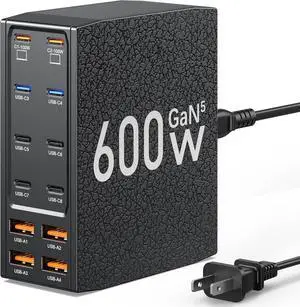 USB Charging Station (600W) 12-Port USB C Charger Block with Dual 100W PD USB-C Fast Charging Station Hub for MacBook Pro/Air/All iPad Phone 17/16 15/14/13/Pro Max/ Galaxy Note (Black)