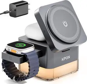 for iPhone Nightstand Charging Station 15W 3 in 1 Wireless Phone Charger Stand with Night Lamp Travel Foldable Magnetic Cube Magsafe Dock for iPhone 16 15 14 13 12 Series/ Watch/Airpods