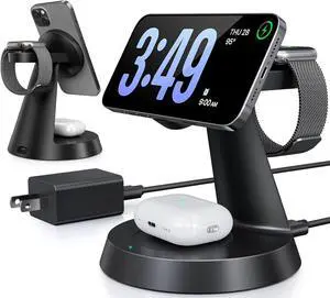3 in 1 Wireless Charging Station for  Mag-Safe 15W Fast Charger Stand for Multiple  Devices Magnetic Charger for iPhone 16 Pro Max/16 Pro/16/15/14/13/12 AirPods iWatch Series(Black)
