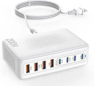 USB C Charger Block 200W GaN 8 Port USB C Charging Station USB Hub Block Cube Type C & USB A Wall Charger Power Adapter for Multiple Devices  iPhone 16/15/14 Steam Deck MacBook Pro/Air iPad Pro