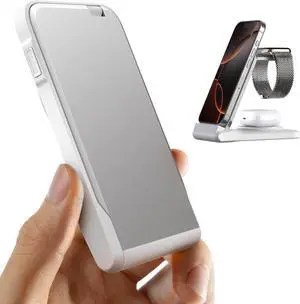 3 in 1 Charging Station for Multiple Devices Travel Wireless Charging Station Foldable Charger for iPhone 16/15/14/13/12/SE/11/X/8 Series & Android Phone & AirPods & iWatch (Adapter Not Included)