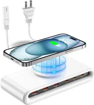 135W USB C Charging Station 7-in-1 Magnetic Wireless USB Charger Station with PD 45 Fast Charging & 10W Wireless Charger for Phone 13 12 iPad  Laptop and More