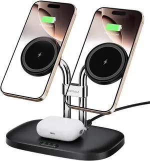 Wireless Charger for iPhone 16 15 706M Dual Magnetic Charger for iPhone 14/13/12 Series Charging Station for  2 AirPods 4/3rd (Black)